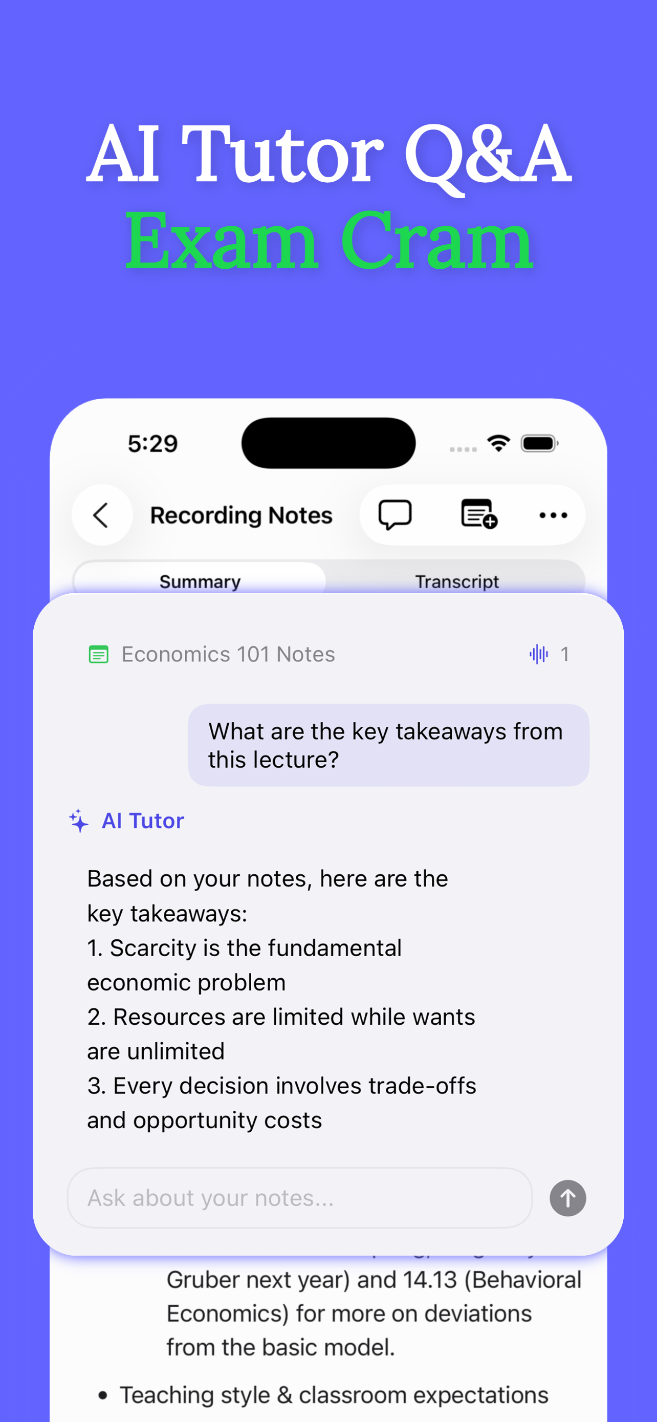 Clearly AI Tutor 基于课堂笔记回答考前问题